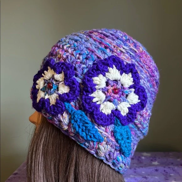 Vibrant Multicolor crochet beanie medium soft colorful acrylic yarn new - Picture 1 of 10